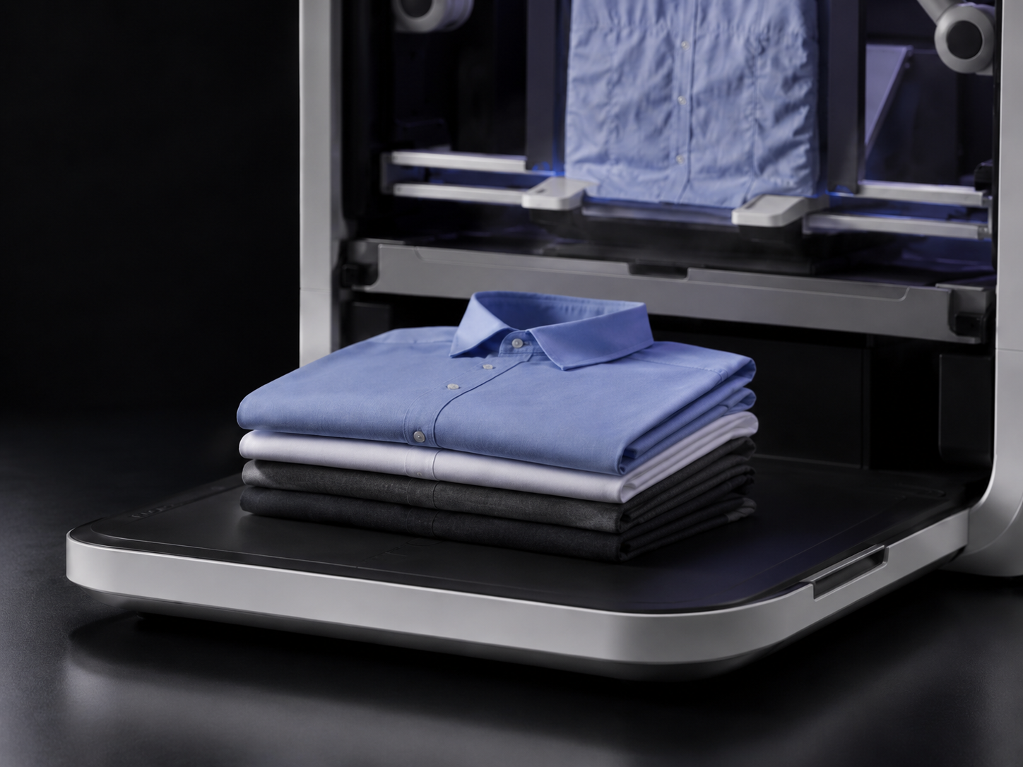 Neatly folded, stacked clothes finished by FoldMateX