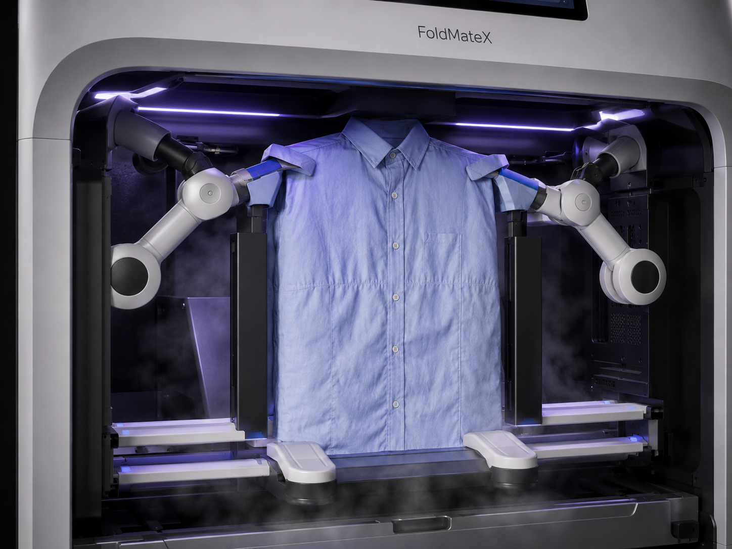 Close-up of FoldMateX robotic folding arms